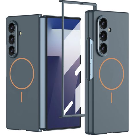 (Vert, Galaxy Z Fold7) Étui de téléphone ultra-fin de luxe avec chargement magnétique sans fil et protection d'écran en verre trempé antichoc, finition givrée. (1/5)