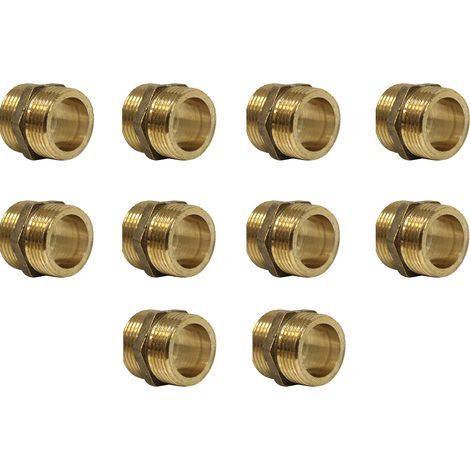 Lot de 10 Mamelons Laiton Égal mâle/mâle 3/4" (20/27) Joint Plat- Arcanaute (1/4)