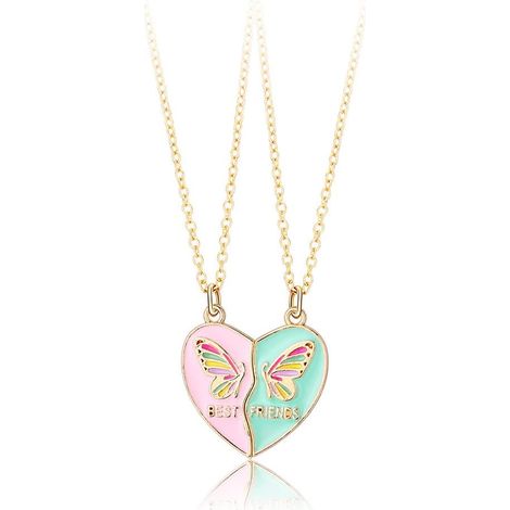 Lot de 2 colliers d'amitié papillons magnétiques, colliers assortis demi-cœur pour meilleures amies, pour filles et femmes.