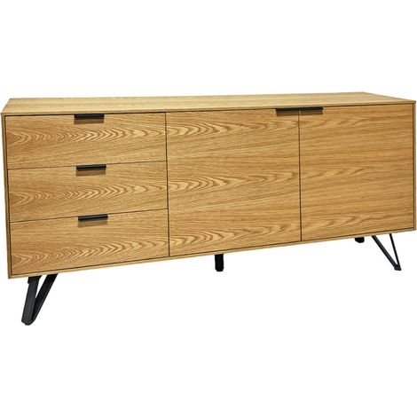 Buffet 165 cm 2 portes 3 tiroirs placage bois pieds métal – ONYX 2 (1/5)