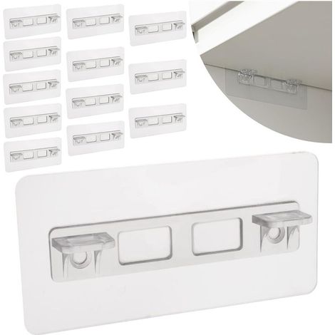 Lot de 12 clous de support d'étagère auto-adhésifs sans perçage pour armoires de cuisine, bibliothèque, placard, séparateurs de couches (2 clous) (1/5)