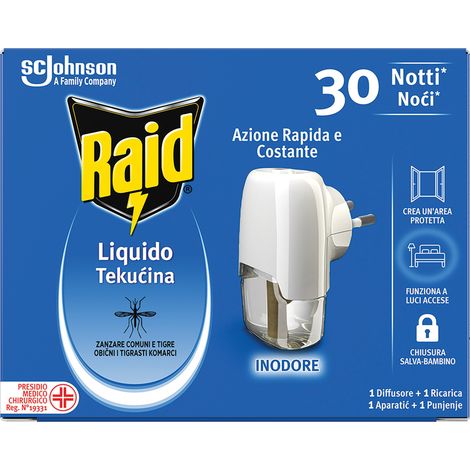 ANTIZANZARE ELETTRICO AD EMANAZIONE con 1 ricarica liquida - RAID