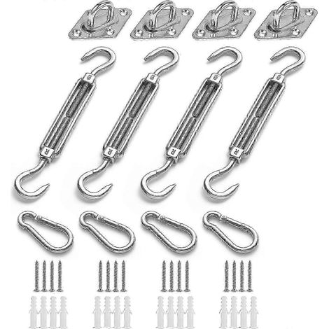Kit de quincaillerie robuste en acier inoxydable pour voiles d'ombrage résistantes, comprenant des fixations triangulaires, carrées et rectangulaires pour jardin (Édition 0724) (1/2)