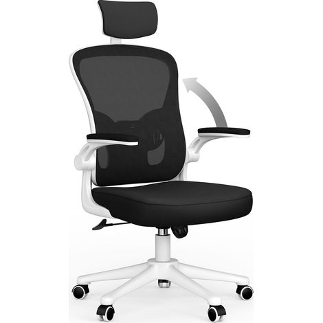 Fauteuil de bureau ergonomique avec accoudoirs 2D – Réglage appui-tête et dossier inclinable – Surface en maille respirante – Charge max 100 kg - blanc