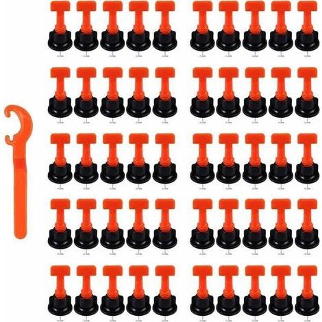 Kit de système de nivellement de carrelage réutilisable 100 pcs. Niveleur de tuile en T et 1 pièce. Clé d'espacement 2-8 mm / Épaisseur 5-18 mm Construction de paroi en céramique - (1/5)