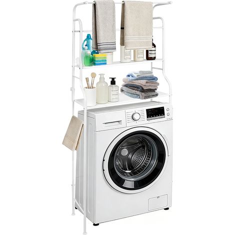 Haloyo®  Etagère de Salle de Bain, Meuble de Rangement au-Dessus des Toilettes WC avec 3 tablettes, pour Salle De Bain,Toilettes,Balcon, 65x25x160cm- blanc (1/5)