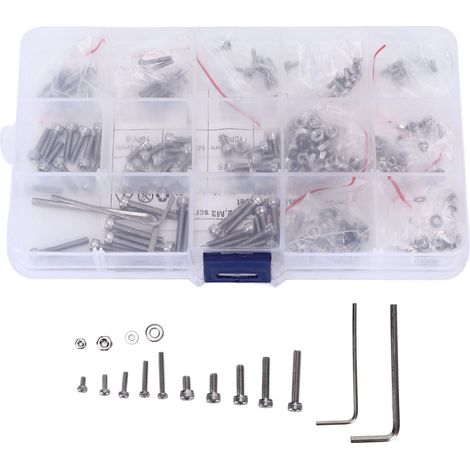 Assortiment de vis, écrous et joints, 320 pièces, en acier inoxydable 304, M2 M3, boulons hexagonaux, Kit de rondelle pour voitures et camions (1/5)