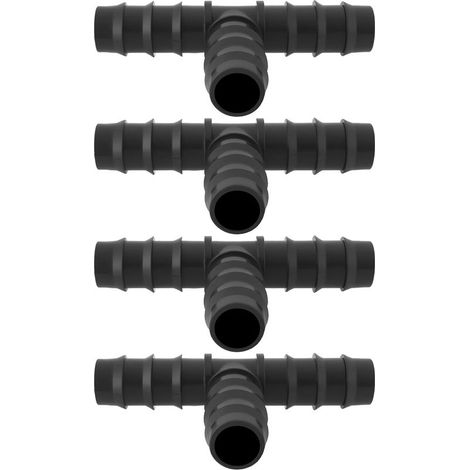 Raccordi a T in plastica nera (4 pezzi) per tubi di irrigazione a goccia, raccordi da giardino per sistemi di irrigazione a goccia da 20 mm (1/5)
