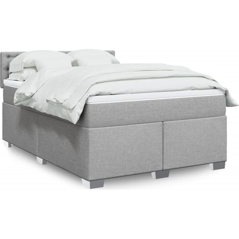 Cama box spring con colchón tela gris claro 140x190 cm (1/5)