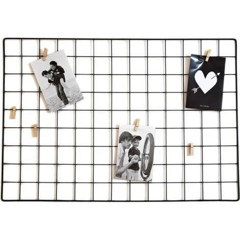 Metall Gitter Fotorahmen + 6 Holz Klammern - 65x45 cm - Fotohalter Bilderrahmen