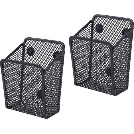 Lot de deux boîtes de rangement magnétiques en filet métallique noir pour réfrigérateur et casier accessoire de bureau et organisation (1/5)