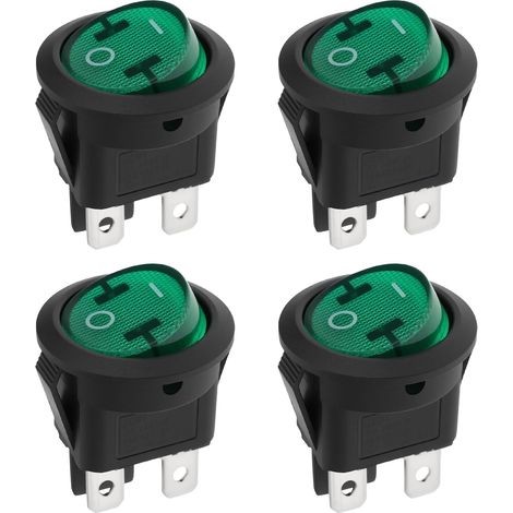 Lot de 4 interrupteurs à bascule ronds lumineux DPST 6 A 250 VAC 10 A 125 VAC pour équipement électrique Vert (1/5)