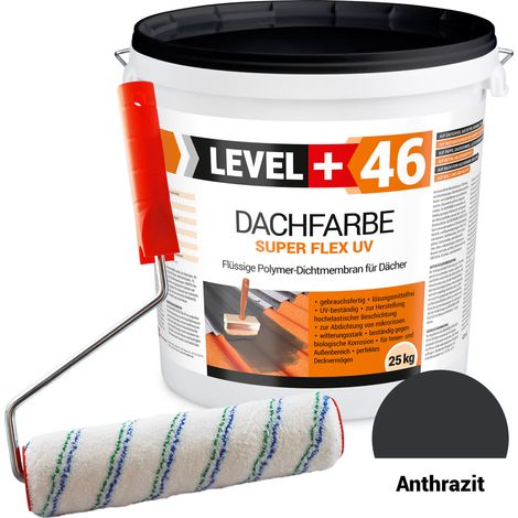 LEVEL+ Dachfarbe Sockelfarbe elastische L+46 ANTHRAZIT - 25KG + Farbroller 25cm (1/5)