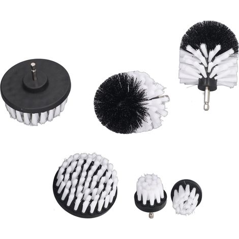 Lot de 6 brosses de nettoyage pour perceuse, poils en nylon souple blanc, résistantes à l'usure, pour le nettoyage des coins de murs et des carreaux. (1/5)