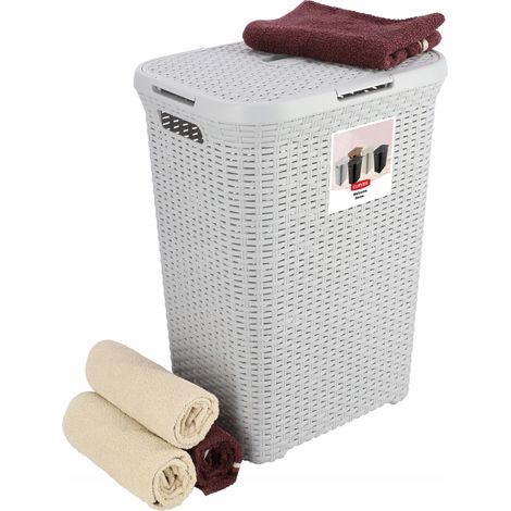 Curver Cesto para la ropa sucia 60 l - 45 x 34 x 62 cm - Cesto para la ropa / cesto para la ropa rectangular imitación ratán - Gris claro (1/5)