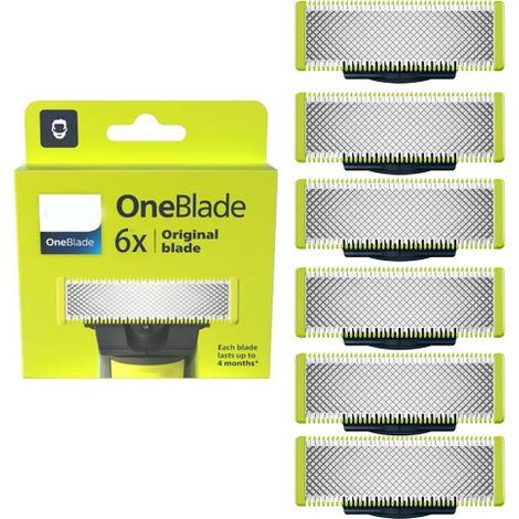 Applicable à OneBlade - Lames de rechange, pour rasoir/tondeuse électrique OneBlade, acier inoxydable robuste, taille, stylisation et rasage, lot de 6 (1/4)