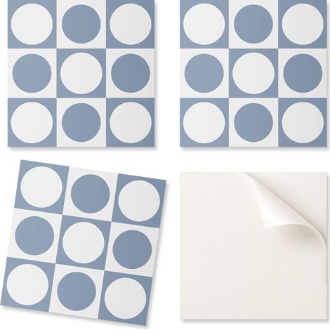 Baldosas de vinilo autoadhesivas para pasillo con dise帽o geom茅trico de c铆rculos en cuadr铆cula, 20x20x20 cm.