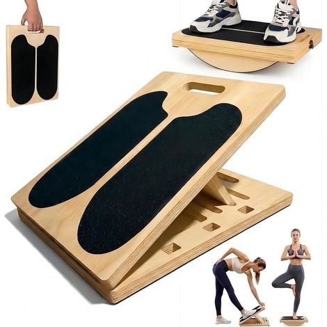 Planche d'équilibre 2 en 1 pour adulte - Planche inclinée en bois - Planche d'équilibre pliable améliorée avec poignée de transport (1/5)