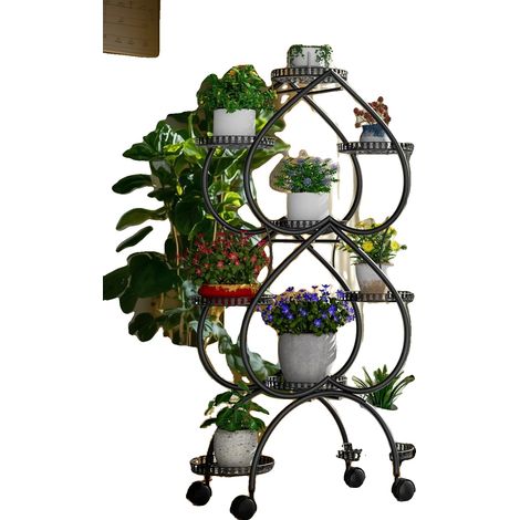 Soporte para plantas de 9 niveles, construcción de metal resistente, color negro. (1/2)