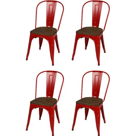 Lot de 4 chaises en métal "Liv" - Rouge mate - L 36 x l 45 x H 84 cm - Livraison gratuite (1/4)