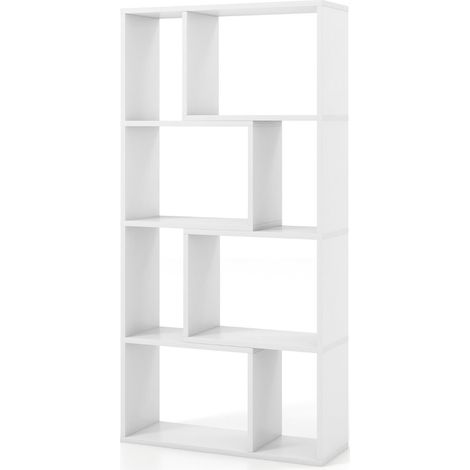 Libreria a giorno con 8 scomparti 60 x 20 x 120 cm design geometrico moderno con finitura in legno bianco opaco 200010684