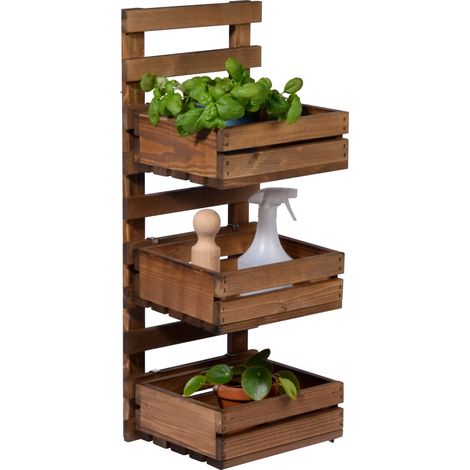 Échelle à fleurs à 3 niveaux pour montage mural - Étagère murale flexible en bois robuste - Escalier pour jardin/terrasse/balcon - 29,5 x 26,5 x 74,5 cm - Marron (1/5)