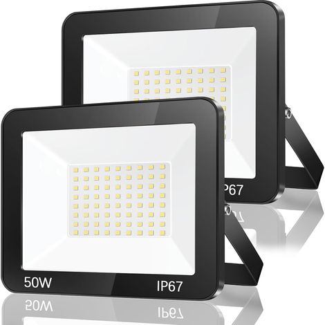Projecteur LED Exterieur 50W 2 Pièce, IP67 Imperméable Spot LED Extérieur, 5000LM 7000K Blanc Froid Eclairage de Sécurité, Luminaire Exterieur Pour Patio, Terrasse, Jardin, Garage, Usine