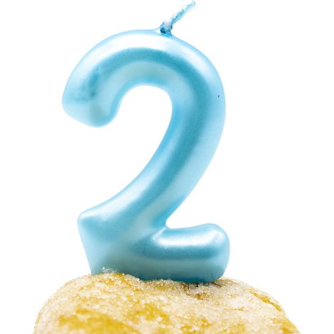 Numero 2 vela de cumpleaños 6 cm Azul claro (1/4)