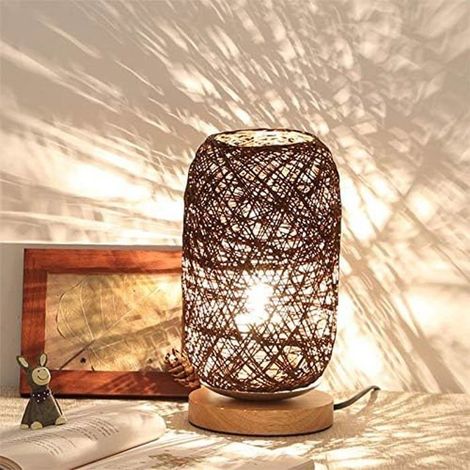 Lampe de Table - Moderne - Bambou et Rotin - Éclairage Doux - Design Contemporain - Sécurisée (1/2)