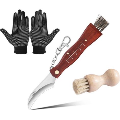 Pilzmesser Klappmesser mit Bürste und Handschuhen aus Edelstahl