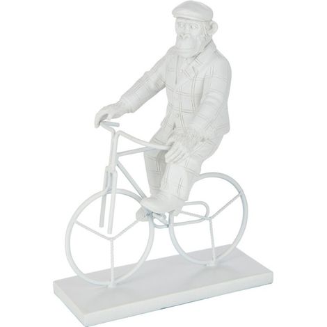 Statuette Déco "Singe Vélo" 25cm Blanc (1/3)