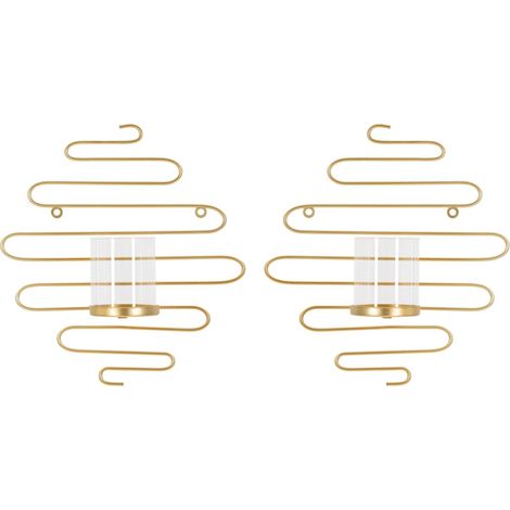 Set 2 Portacandele da Parete 33x10x34 cm in Metallo Oro (1/5)