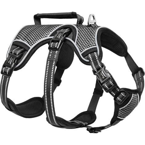 Harnais Chien, Harnais Anti-Fugue, Libération Rapide au Cou, Gilet Réfléchissant sans-Traction avec Poignée Durable, pour L'Entraînement à L'Extérieur, Harnais pour Moyen Chien Actif, Noir, M (1/5)