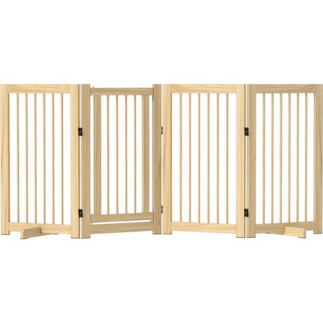 Barrière de sécurité pour chien, ensemble de 4 pièces, 220 x 91 cm, pliable, barrière en bois autoportante avec porte et 2 pieds de support