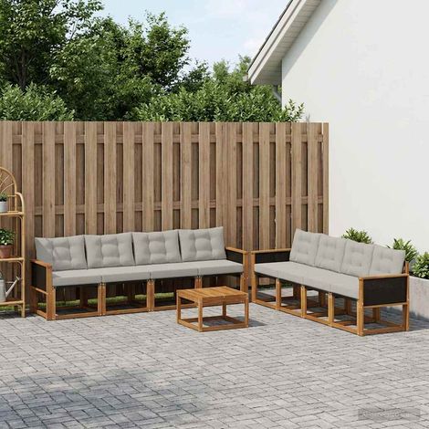 vidaXL Outdoor-Sofagarnitur mit Kissen 9 pcs Natürlich und Hellgrau (1/5)