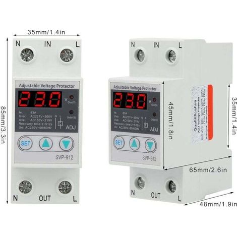 Régulateur De Tension 230v,Relais De Protection De Tension,230 V Sous Protection Contre Les Surtensions Relais De Protection De Récupération Réglable Voltmètre Svp-912(63a) (1/3)