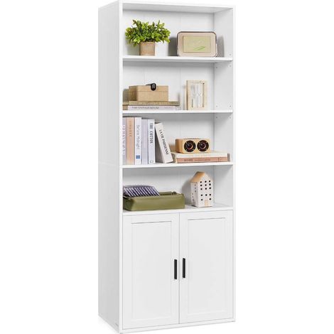 Estantería alta de 6 niveles con puerta mueble de almacenaje abierto 24 x 60 x 175 cm para salón oficina y comedor color blanco 120005285