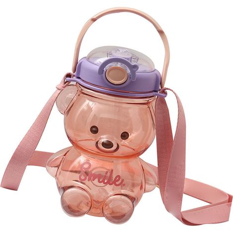 Gourde Isotherme Enfant Ours Mignon avec Paille et Dragonne Réglable pour Voyage et École (1/5)