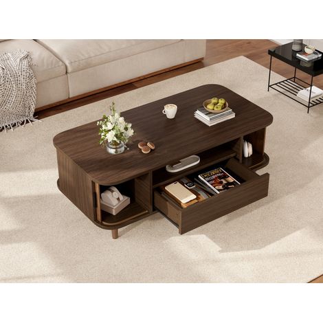 Couchtisch 100×50×35 cm aus MDF, Nussbaumoptik, mit Schublade und Stauraum – MEUBLIV (1/5)