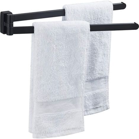 Porte-serviettes noir mat - Porte-serviettes pivotant à 2 bras - Support mural pour serviettes de bain - Double acier inoxydable - Pour salle de bain, cuisine, douche - 40 cm (1/5)