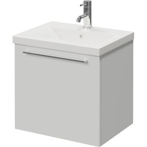Napoli 390 Gloss Grey Pearl 500mm Wall Mounted Single Drawer Vanity Unit with Glide Basin - 500mm - Chrome 320mm Handle