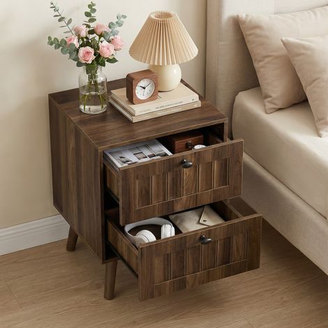 Table de chevet 43,5x40x57,5 cm marron noyer en MDF et panneau de particules avec 2 tiroirs (1/5)