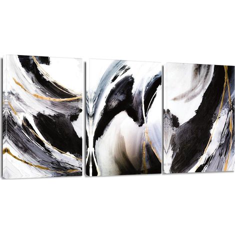 Leinwandbilder 3 Teilig Abstract Marmor Schwarz und Weiß 30x40cm (1/5)
