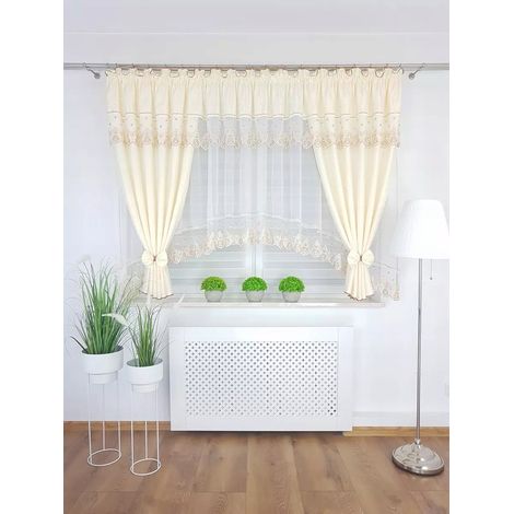 Cortina decorativa con bordado - color crema (1/5)