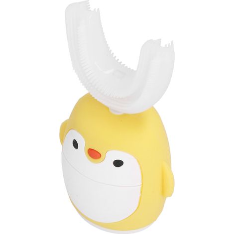 Brosse à dents électrique pour enfants, motif dessin animé, brosse à dents mignonne en forme de U, outil de soin bucco-dentaire (jaune) (1/5)