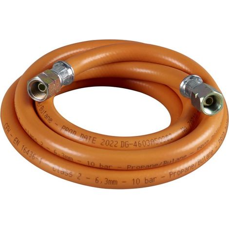 Tuyau gaz 3m pour bouteille propane/butane – Filetage 3/8 L.H – Résistance 10 bar – Diamètre 6,3mm – CFH