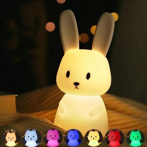 Veilleuse LED en silicone en forme de lapin–Lampe tactile mignonne pour enfants(rechargeable par USB, 7 couleurs) (1/5)