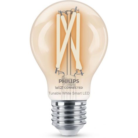 Bombilla LED Philips Smart LED Wi-Fi 7W 11×7 cm. Filamento transparente. Wi-Fi + Bluetooth. Control con aplicación WiZ o Voz Estilo vintage. Cristal (1/2)