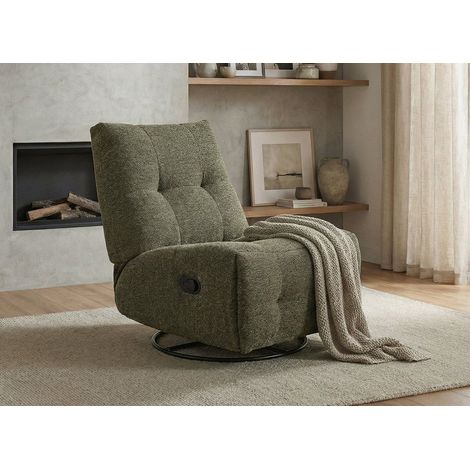 Deco In Paris – Fauteuil relax pivotant en velours texturé vert kaki – Dossier inclinable pour confort sur mesure – Design moderne et épuré