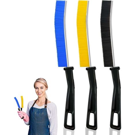 Brosse de nettoyage pour recoins, lot de 3 brosses à long manche, brosse de nettoyage fine multifonctionnelle pour joints de carrelage de salle de bain (1/5)